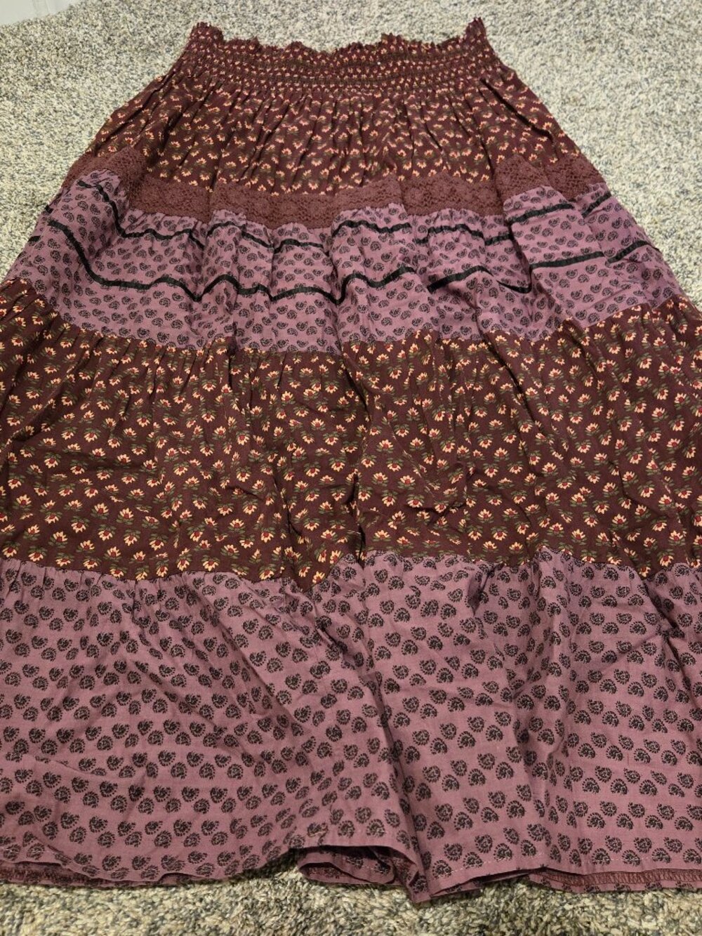 Vintage Woolworth's Tiered Floral Maxi Skirt Purple Bohemian Cottagecore 14